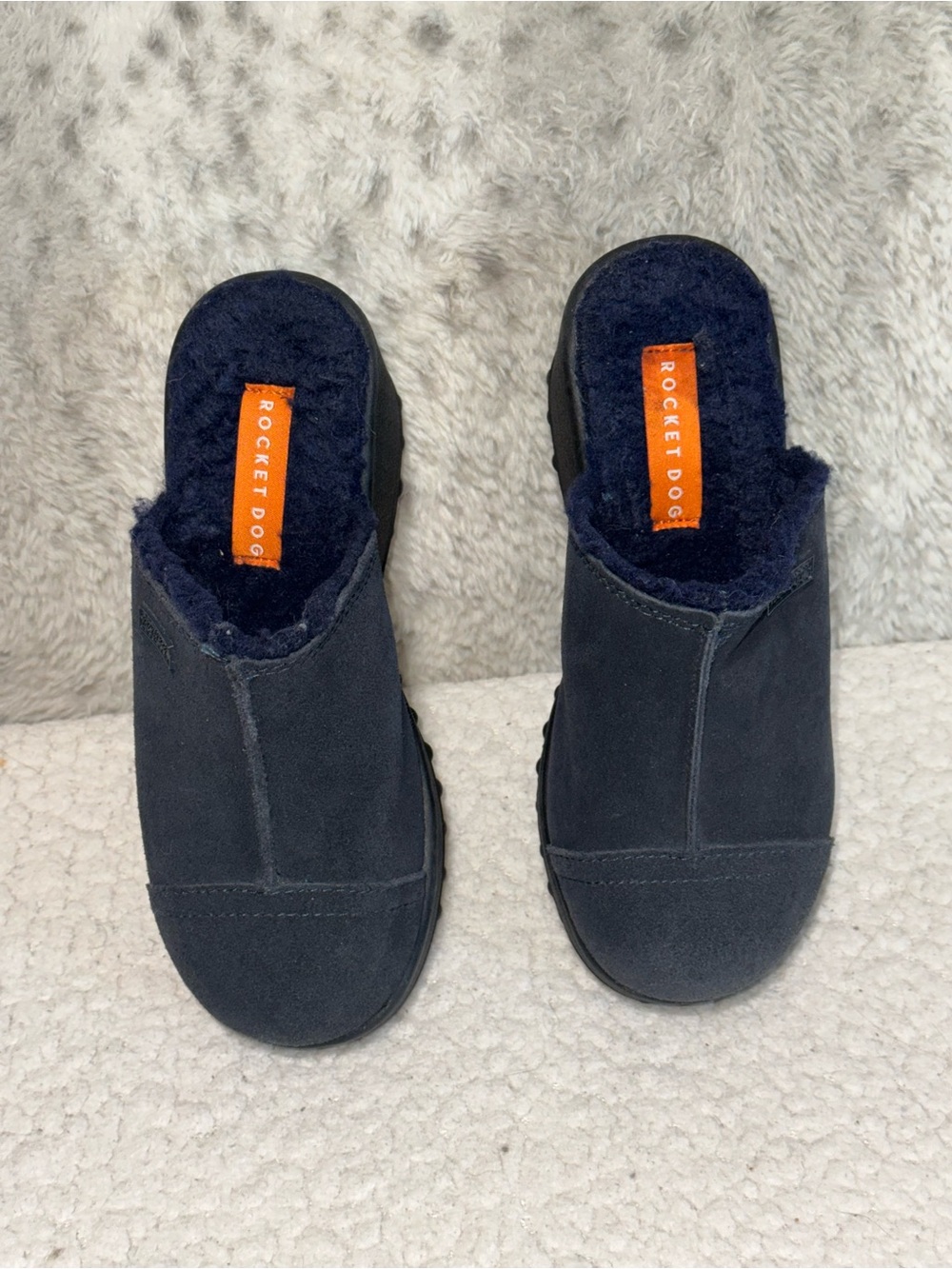 Rocket Dog Fran Navy Suede Platform Clogs Fuzzy Lined Mules 90s Y2K Size 6 - Picture 6 of 12